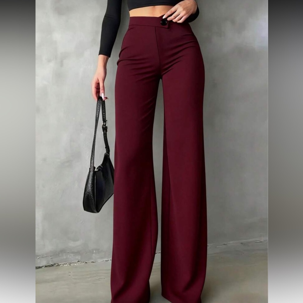 🔥FINAL SALE🔥 Chic Maroon Wide-Leg Trousers